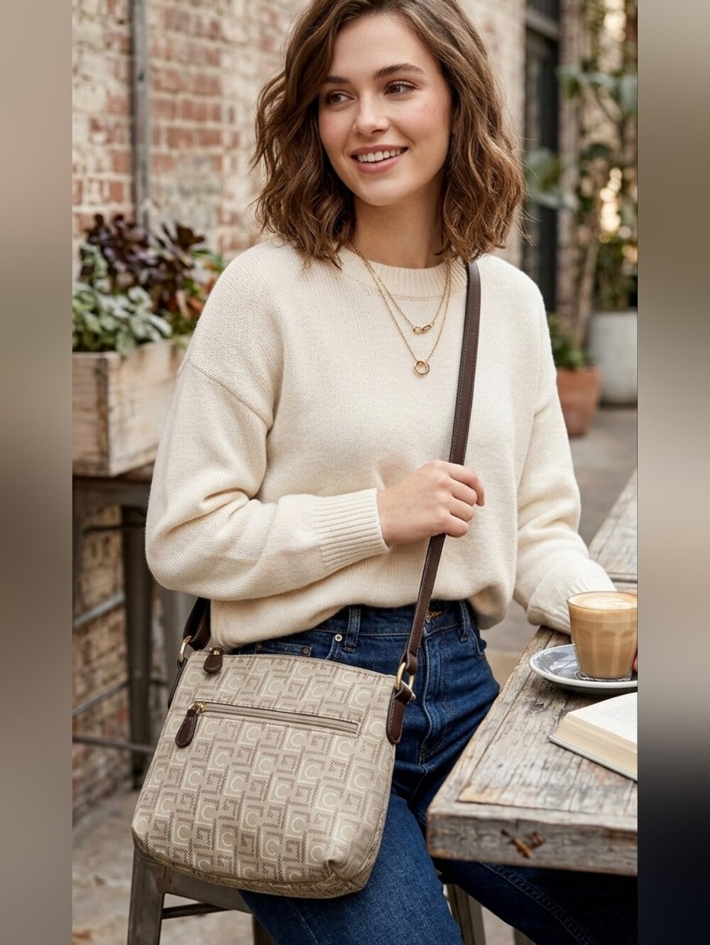 Liz Claiborne Crossbody Purse Beige LC Design Small